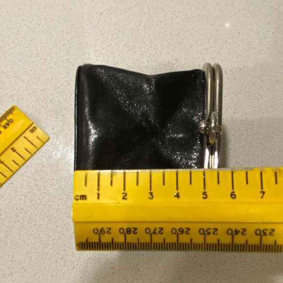 DANIER LEATHER BLACK COIN POUCH COLLAPSIBLE PREOWNED - Picture 9 of 13